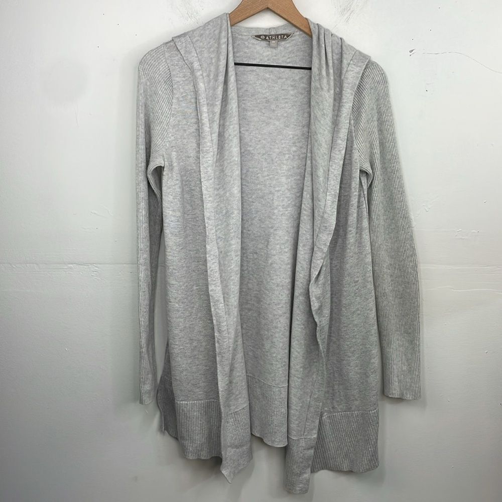 Athleta Light Gray Open Front with Hood Cardigan Sweater size XS lightweight